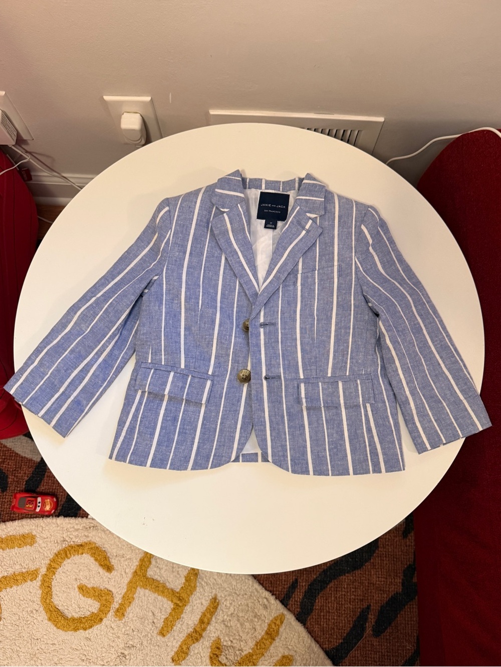 Janie and Jack Blue & White Striped cotton/linen Blazer 2T worn once